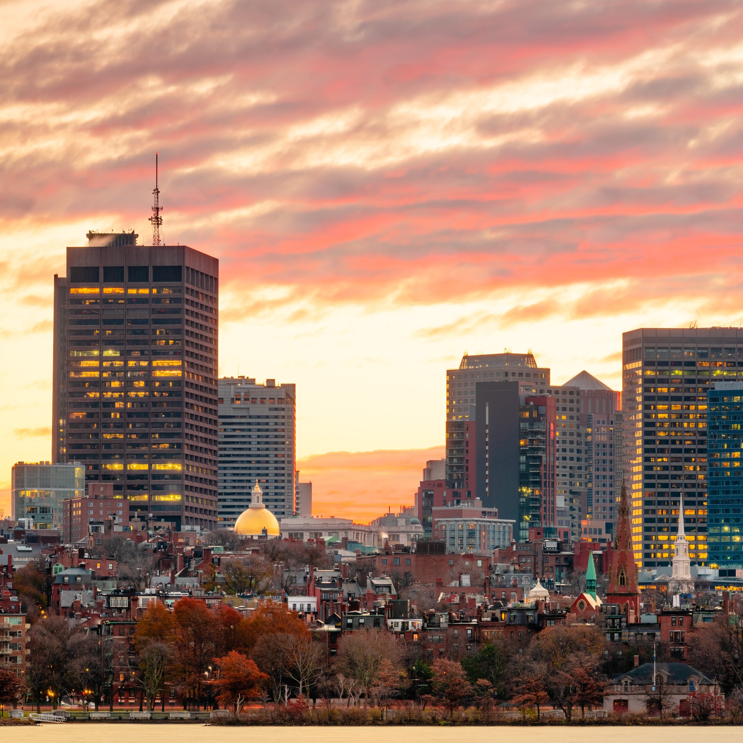 Boston, Massachusetts, USA downtown cityscape from across the Charles River